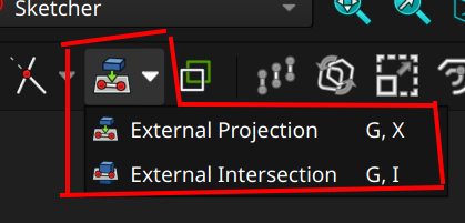 FreeCAD sketcher workbench external geometry toolbar buttons